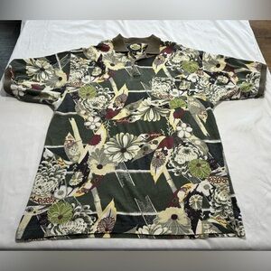 TOMMY BAHAMA FLORAL HAWAIIAN SHORT SLEEVE POLO SHIRT 100% COTTON SIZE XL‎